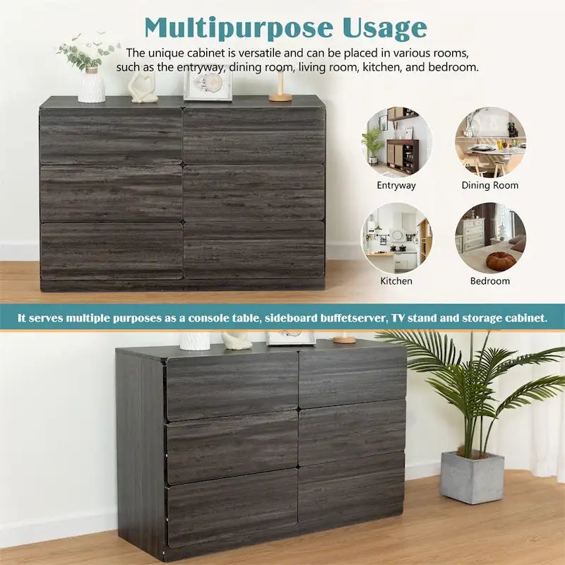 Commode en bois 6 tiroirs gris clair/gris foncé – 1 personne