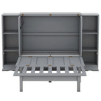 Lit escamotable Queen blanc/gris avec armoire pliante, étagères, tiroirs et ports de recharge USB/Type-C – 2 personnes