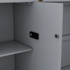 Lit escamotable Queen blanc/gris avec armoire pliante, étagères, tiroirs et ports de recharge USB/Type-C – 2 personnes