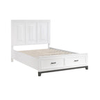 Lit plateforme queen blanc et gris avec tête de lit haute et 2 tiroirs de rangement – 2 personnes