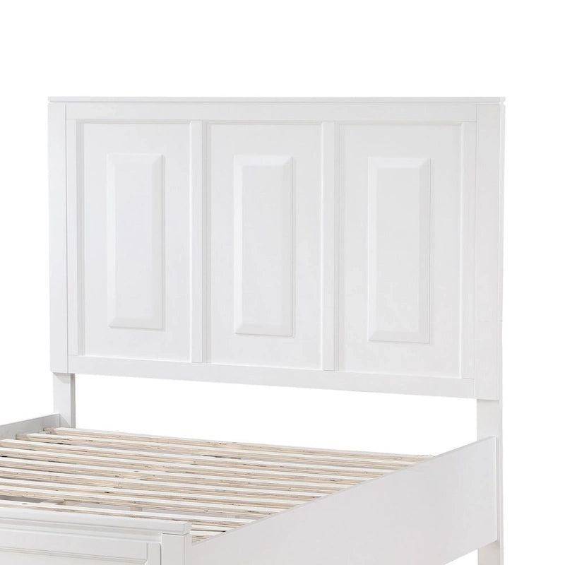 Lit plateforme queen blanc et gris avec tête de lit haute et 2 tiroirs de rangement – 2 personnes