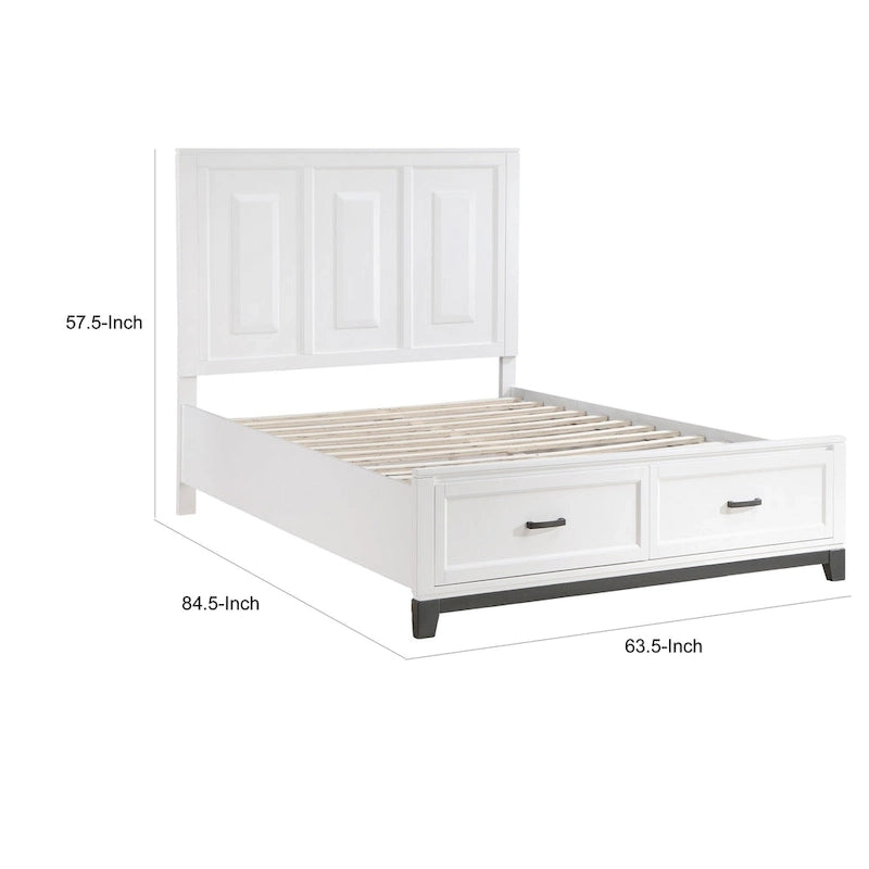 Lit plateforme queen blanc et gris avec tête de lit haute et 2 tiroirs de rangement – 2 personnes