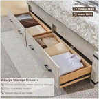 Cadre de lit Queen multicolore avec tête de lit de 54 po et 2 tiroirs de rangement – 2 personnes