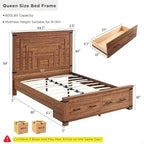 Cadre de lit Queen multicolore avec tête de lit de 54 po et 2 tiroirs de rangement – 2 personnes