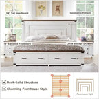 Cadre de lit Queen multicolore avec tête de lit de 54 po et 2 tiroirs de rangement – 2 personnes