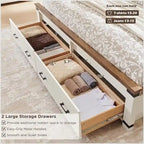 Cadre de lit Queen multicolore avec tête de lit de 54 po et 2 tiroirs de rangement – 2 personnes