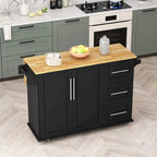 Desserte d'îlot de cuisine noire/blanche avec plateau extensible, 3 tiroirs et armoire à 2 portes – 1 personne