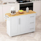 Desserte d'îlot de cuisine noire/blanche avec plateau extensible, 3 tiroirs et armoire à 2 portes – 1 personne