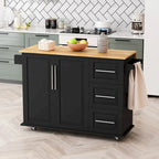 Desserte d'îlot de cuisine noire/blanche avec plateau extensible, 3 tiroirs et armoire à 2 portes – 1 personne