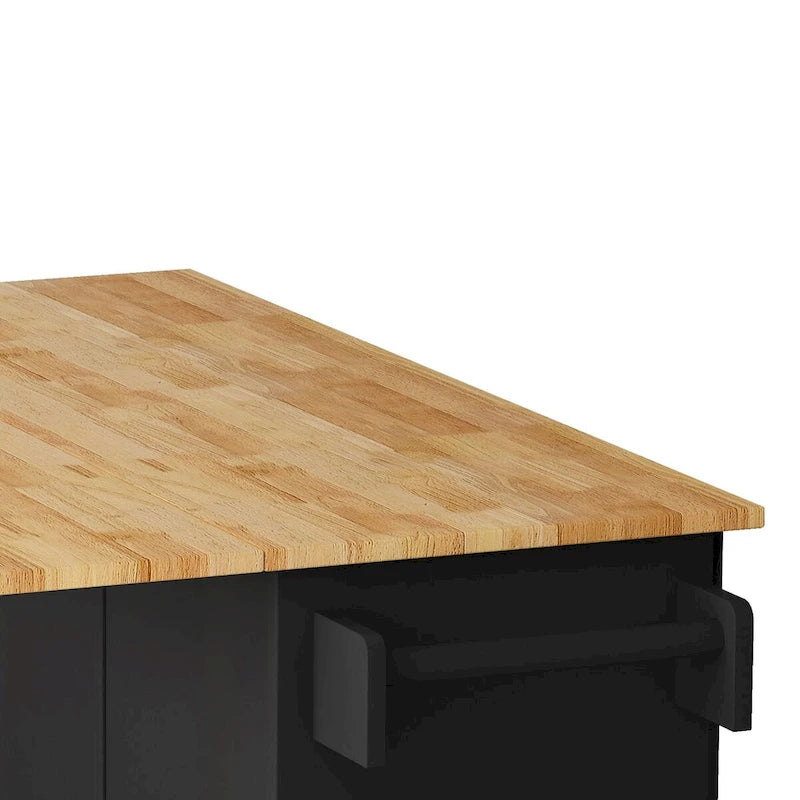 Desserte d'îlot de cuisine noire/blanche avec plateau extensible, 3 tiroirs et armoire à 2 portes – 1 personne