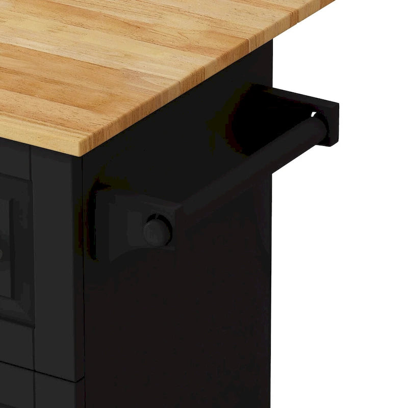 Desserte d'îlot de cuisine noire/blanche avec plateau extensible, 3 tiroirs et armoire à 2 portes – 1 personne