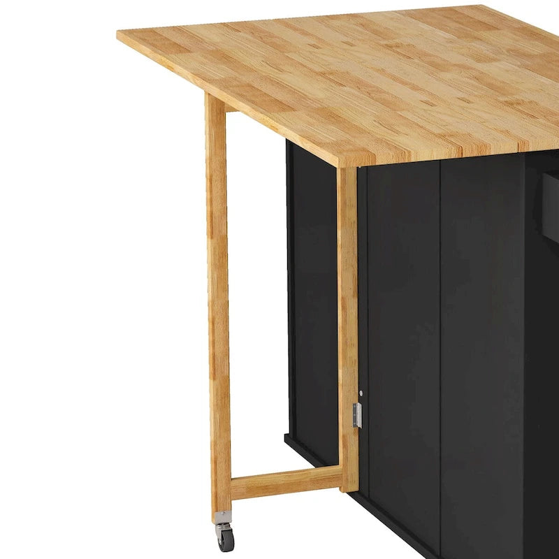 Desserte d'îlot de cuisine noire/blanche avec plateau extensible, 3 tiroirs et armoire à 2 portes – 1 personne