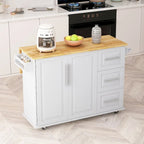 Desserte d'îlot de cuisine noire/blanche avec plateau extensible, 3 tiroirs et armoire à 2 portes – 1 personne