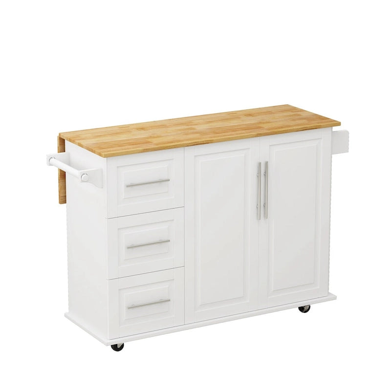 Desserte d'îlot de cuisine noire/blanche avec plateau extensible, 3 tiroirs et armoire à 2 portes – 1 personne