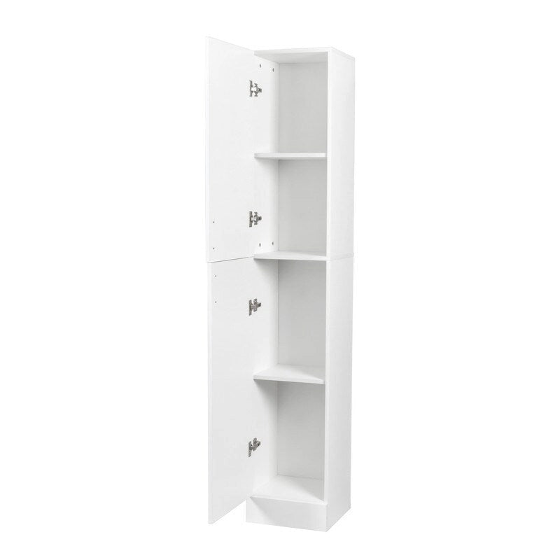 Meuble de cuisine autoportant en panneaux de bois blanc avec 3 étagères fixes et 2 portes
