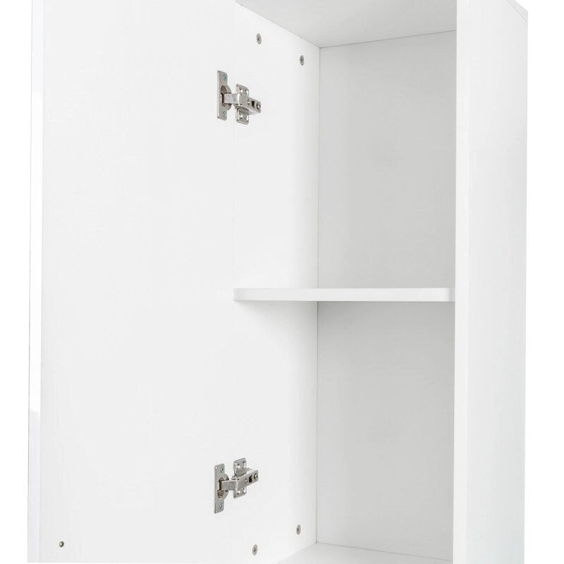 Meuble de cuisine autoportant en panneaux de bois blanc avec 3 étagères fixes et 2 portes