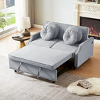 Canapé convertible capitonné gris clair / café / beige avec dossier réglable et 2 ports USB – 2 places
