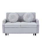 Canapé convertible capitonné gris clair / café / beige avec dossier réglable et 2 ports USB – 2 places