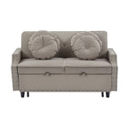 Canapé convertible capitonné gris clair / café / beige avec dossier réglable et 2 ports USB – 2 places