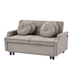 Canapé convertible capitonné gris clair / café / beige avec dossier réglable et 2 ports USB – 2 places