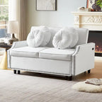Canapé convertible capitonné gris clair / café / beige avec dossier réglable et 2 ports USB – 2 places
