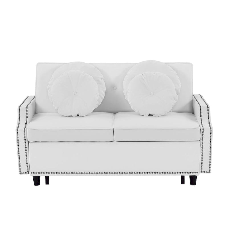 Canapé convertible capitonné gris clair / café / beige avec dossier réglable et 2 ports USB – 2 places