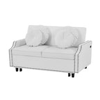 Canapé convertible capitonné gris clair / café / beige avec dossier réglable et 2 ports USB – 2 places