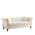 Canapé 3 places Chesterfield beige/gris avec capitonnage et clous décoratifs – 3 personnes