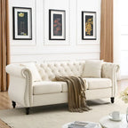 Canapé 3 places Chesterfield beige/gris avec capitonnage et clous décoratifs – 3 personnes
