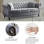 Canapé 3 places Chesterfield beige/gris avec capitonnage et clous décoratifs – 3 personnes