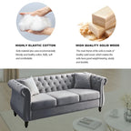 Canapé 3 places Chesterfield beige/gris avec capitonnage et clous décoratifs – 3 personnes