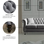 Canapé 3 places Chesterfield beige/gris avec capitonnage et clous décoratifs – 3 personnes