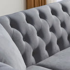 Canapé 3 places Chesterfield beige/gris avec capitonnage et clous décoratifs – 3 personnes