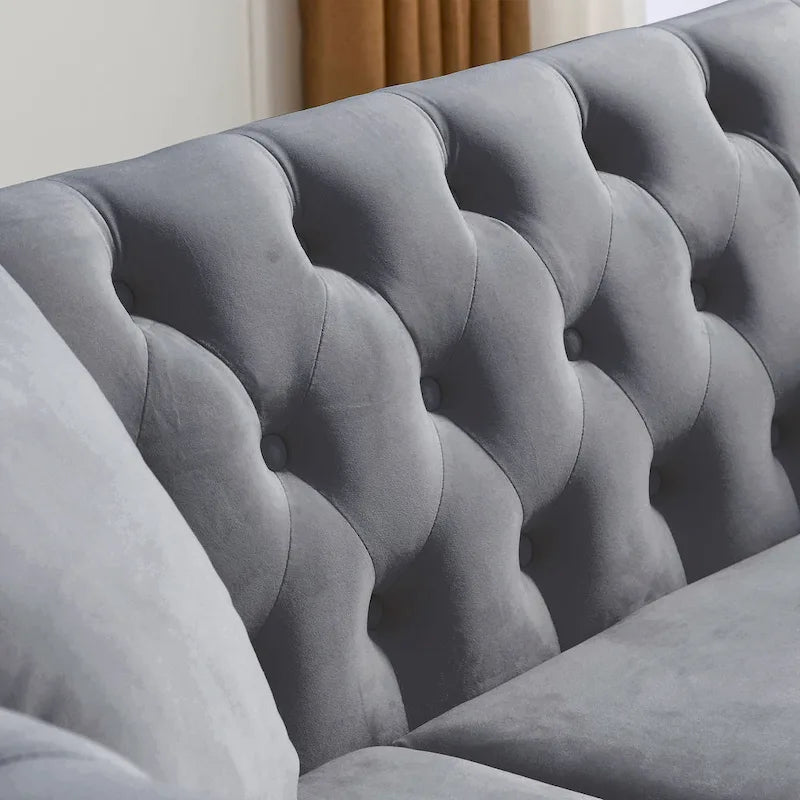 Canapé 3 places Chesterfield beige/gris avec capitonnage et clous décoratifs – 3 personnes