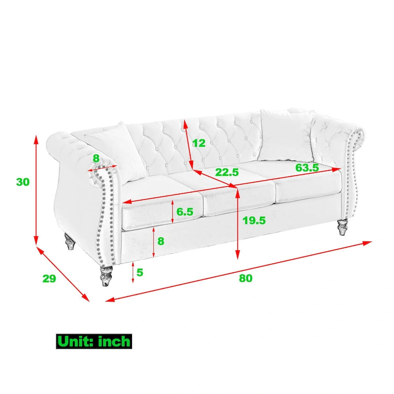 Canapé 3 places Chesterfield beige/gris avec capitonnage et clous décoratifs – 3 personnes