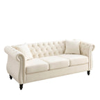 Canapé 3 places Chesterfield beige/gris avec capitonnage et clous décoratifs – 3 personnes