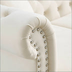 Canapé 3 places Chesterfield beige/gris avec capitonnage et clous décoratifs – 3 personnes