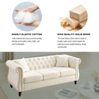 Canapé 3 places Chesterfield beige/gris avec capitonnage et clous décoratifs – 3 personnes