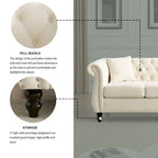 Canapé 3 places Chesterfield beige/gris avec capitonnage et clous décoratifs – 3 personnes