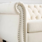 Canapé 3 places Chesterfield beige/gris avec capitonnage et clous décoratifs – 3 personnes