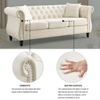 Canapé 3 places Chesterfield beige/gris avec capitonnage et clous décoratifs – 3 personnes