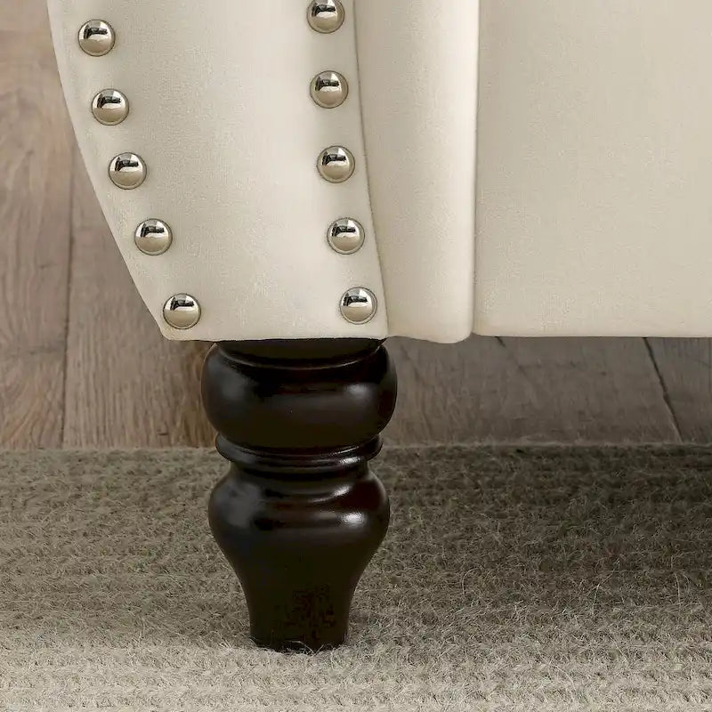 Canapé 3 places Chesterfield beige/gris avec capitonnage et clous décoratifs – 3 personnes