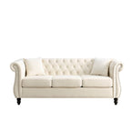 Canapé 3 places Chesterfield beige/gris avec capitonnage et clous décoratifs – 3 personnes