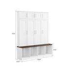 Meuble d'entrée haut en bois noir et blanc avec 8 casiers, 4 compartiments ouverts et un banc intégré