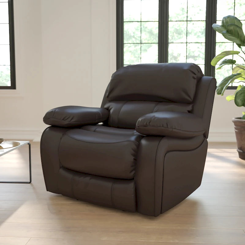 Fauteuil inclinable Rocker en similicuir noir/marron avec dossier capitonné et accoudoirs moelleux – 1 place
