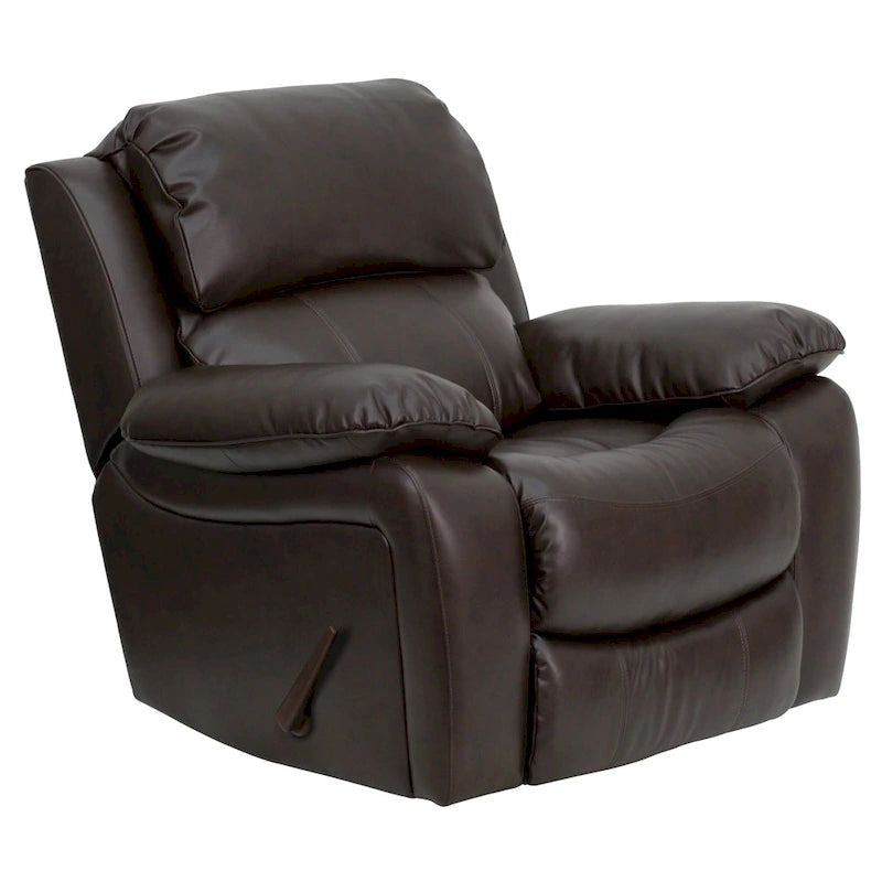 Fauteuil inclinable Rocker en similicuir noir/marron avec dossier capitonné et accoudoirs moelleux – 1 place