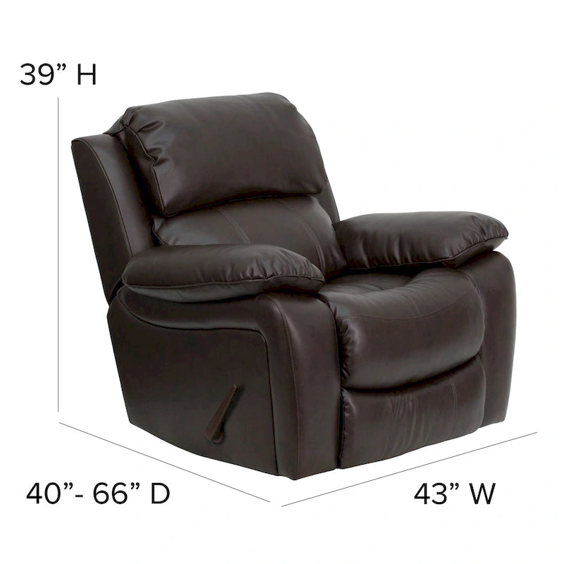Fauteuil inclinable Rocker en similicuir noir/marron avec dossier capitonné et accoudoirs moelleux – 1 place