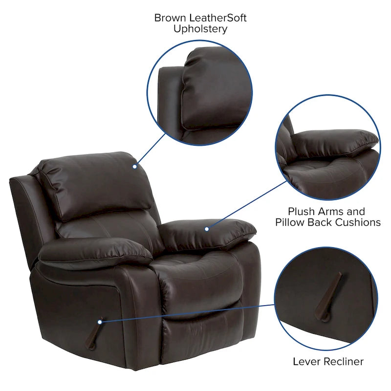 Fauteuil inclinable Rocker en similicuir noir/marron avec dossier capitonné et accoudoirs moelleux – 1 place