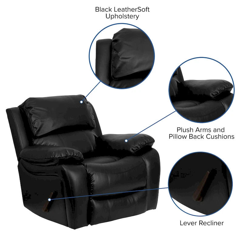 Fauteuil inclinable Rocker en similicuir noir/marron avec dossier capitonné et accoudoirs moelleux – 1 place
