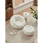 Fauteuil d'appoint rembourré en tissu 3D blanc à motif floral avec ottoman – 1 place